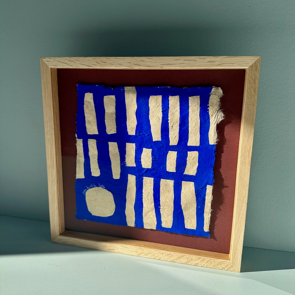 Ultramarine #19 - originalt papirværk - 31 x 32 cm - egetræsramme/ART-glas