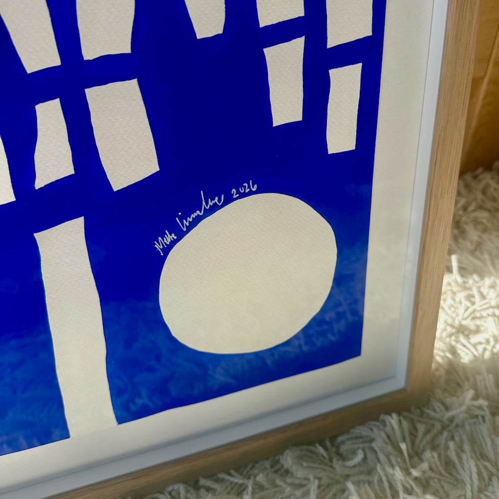 Ultramarine #10 - originalt papirværk - 50x70 cm - egetræsramme/ART-glas