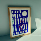 Ultramarine #13 - originalt papirværk - 28 x 36,5 cm - egetræsramme/ART-glas