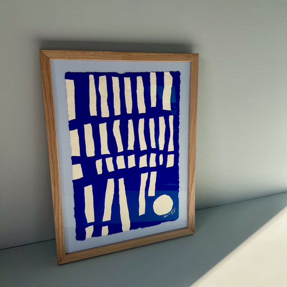 Ultramarine #18 - originalt papirværk - 28 x 37 cm - egetræsramme/ART-glas