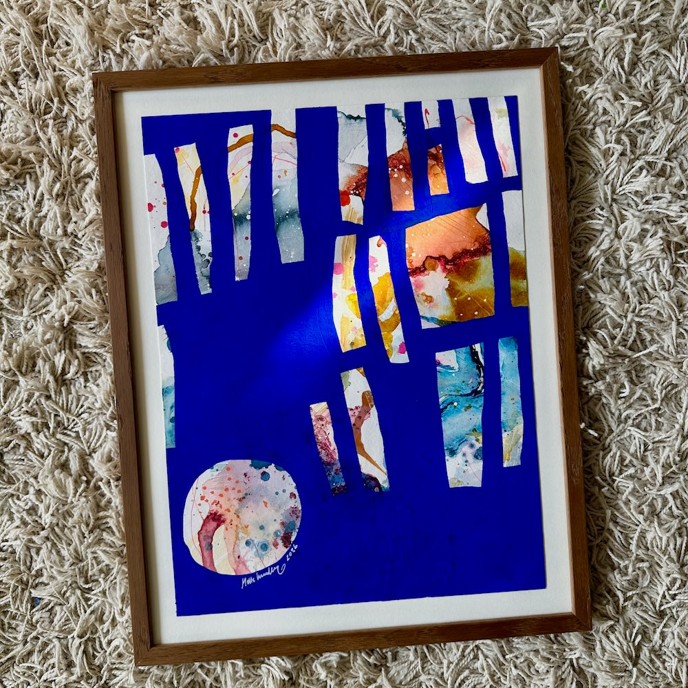 Ultramarine #12 - originalt papirværk - 37x47 cm - røget egetræsramme/ART-glas