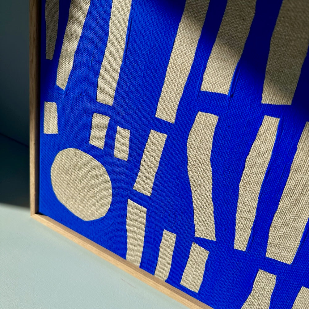 Ultramarine #21 - originalt værk på hørlærred - 57 x 42 cm - egetræsramme